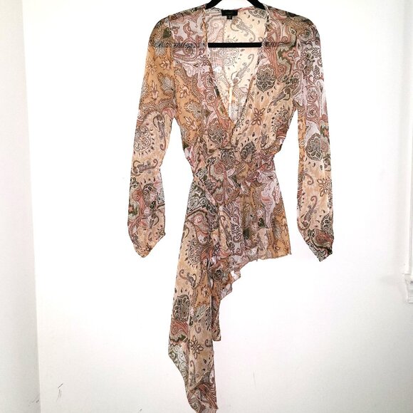 ONTWELFTH | Floral Pink Cool Long Sleeve Waist Wrap Blouse - Picture 2 of 6